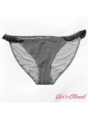 Aerie Seersucker Ruffle Bikini Bottom Gingham Plaid Stripe Gray White Sz M NWT